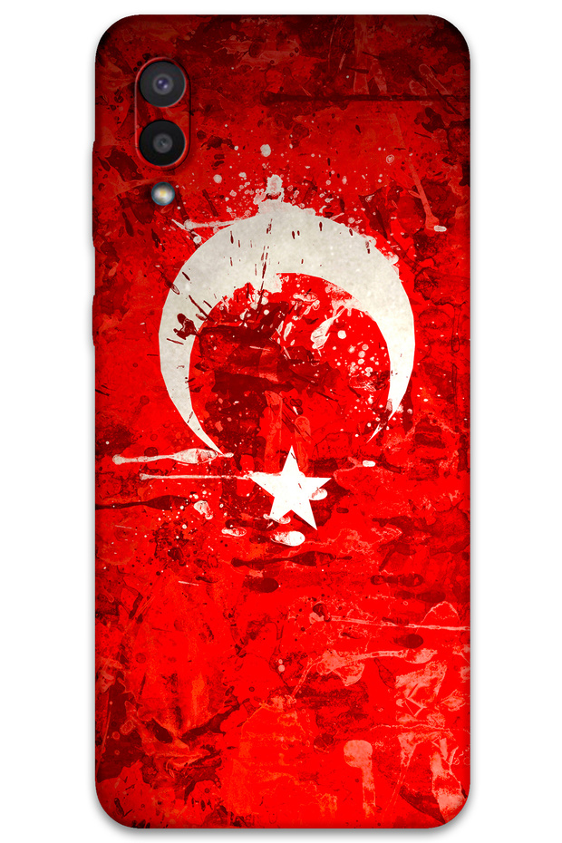 Galaxy A02 Compatible Turkish Flag Patterned Phone Case + Screen Protector - 5847