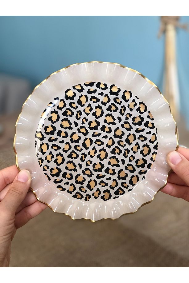 Leopar Desenli Kıvrımlı Tatlı Tabağı 6 Adet - 2