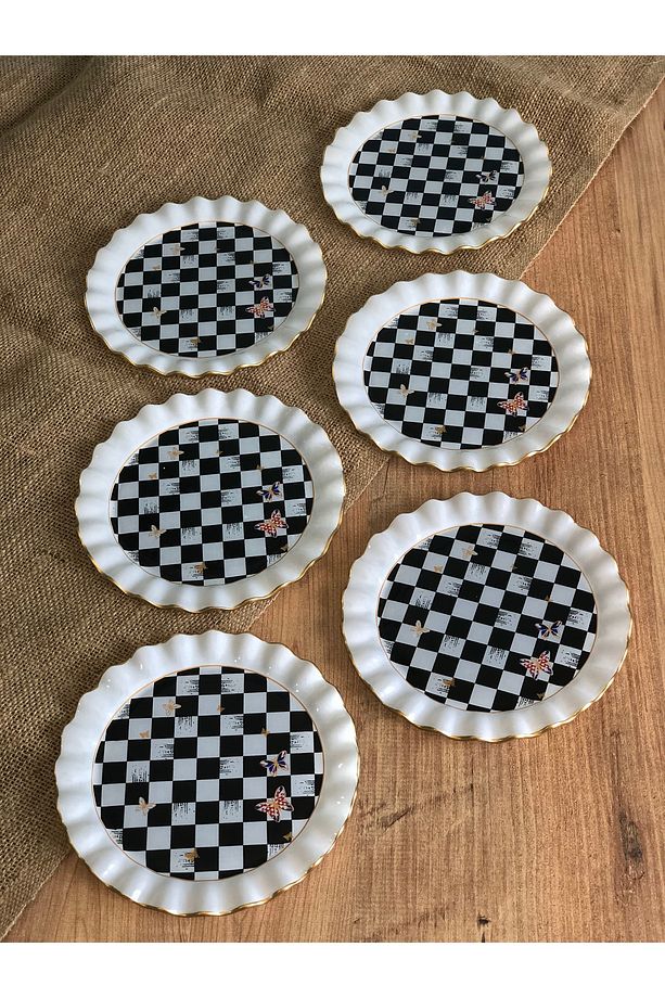 Dama Desenli Kıvrımlı Tatlı Tabağı 6 Adet - 4