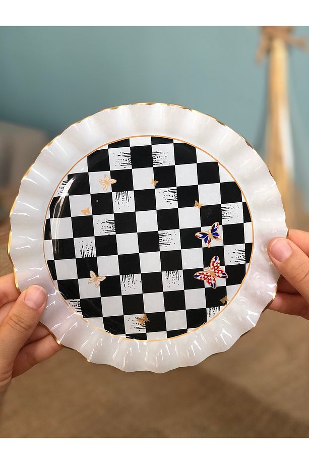 Dama Desenli Kıvrımlı Tatlı Tabağı 6 Adet - 2