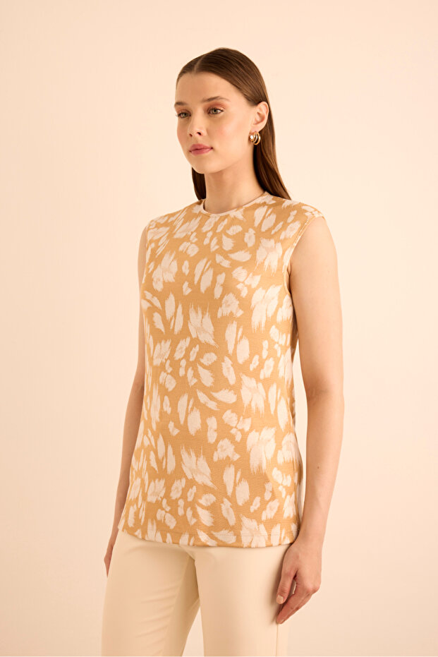 Jakar Desenli Viscon Örme Kolsuz Bluz - 2