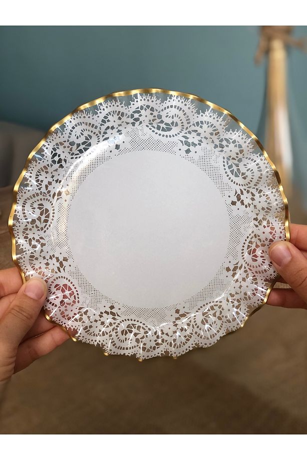 Altın Dantel Desenli Kıvrımlı Tatlı Tabağı 6 Adet - 4