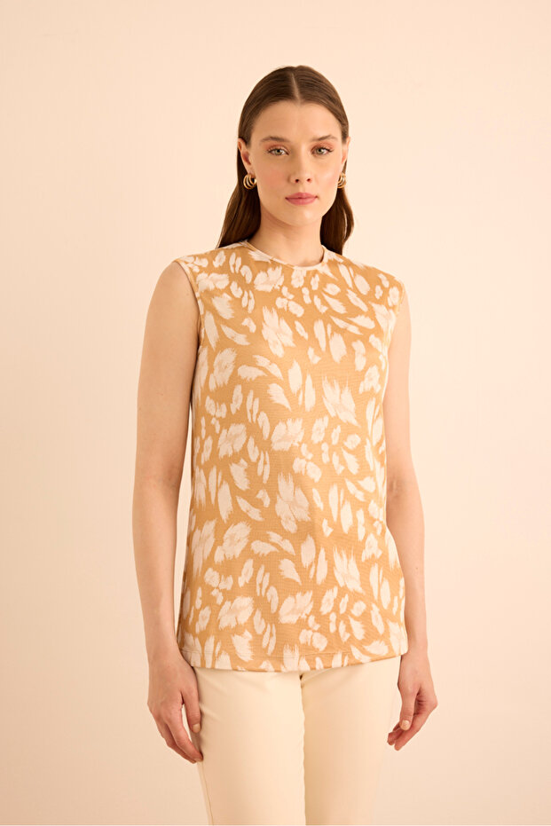 Jakar Desenli Viscon Örme Kolsuz Bluz - 1