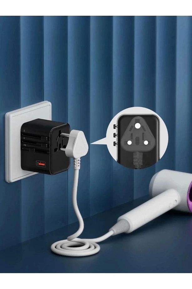 25w Evrensel Seyahat Adaptörü, Eu/us/uk/au Priz Dönüştürücü, 1x Usb, 2x Type-c Hızlı Şarj - 2