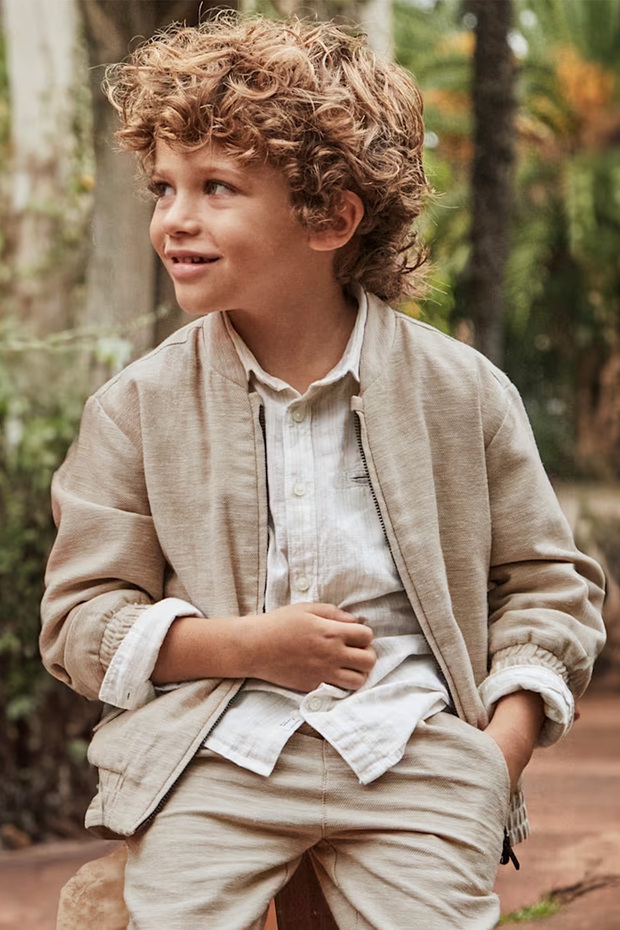Sports Boy's Jacket with Zippered Pocket and Elastic Waist