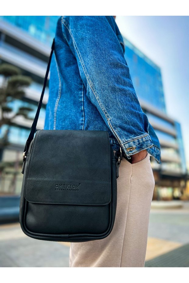 Faux Leather Leather Men's Side Shoulder Bag Black
