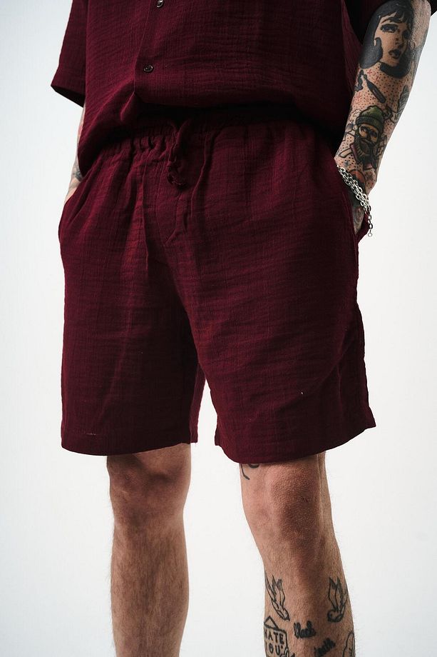 Erkek Müslin Şort Bordo - 5