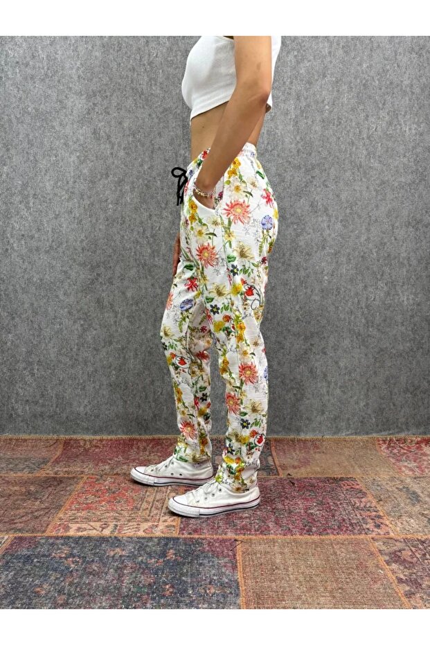 Elastic Waist Pipe Leg Patterned Trousers - 2
