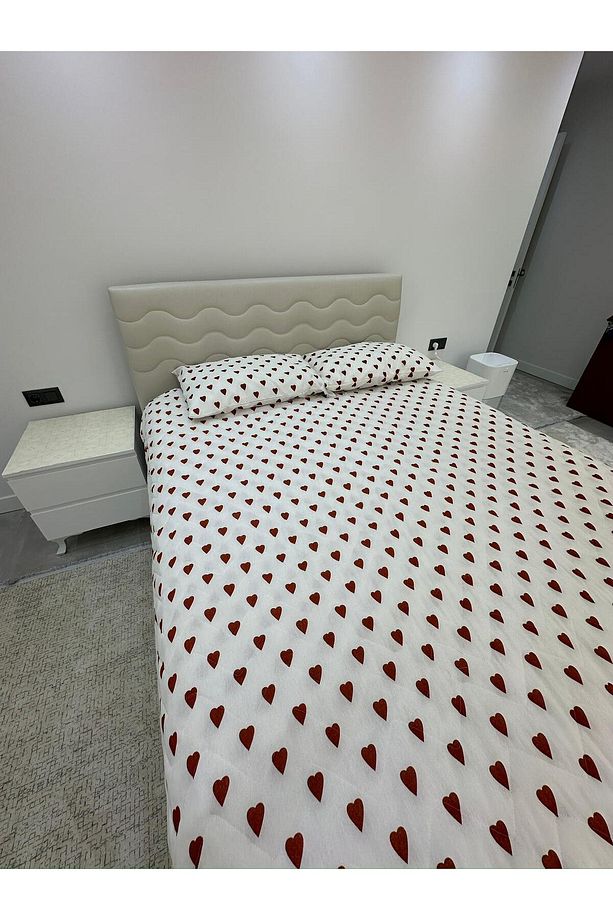 Tek Kişilik Yatak Örtüsü 155x215| 1 Adet Yastık Kılıfı 50x70 | Çeyiz Seti | Çeyiz Takımı | Kalpli - 3