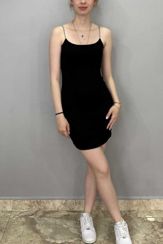 فستان كانين ميني بحزام خيط أسود - 1