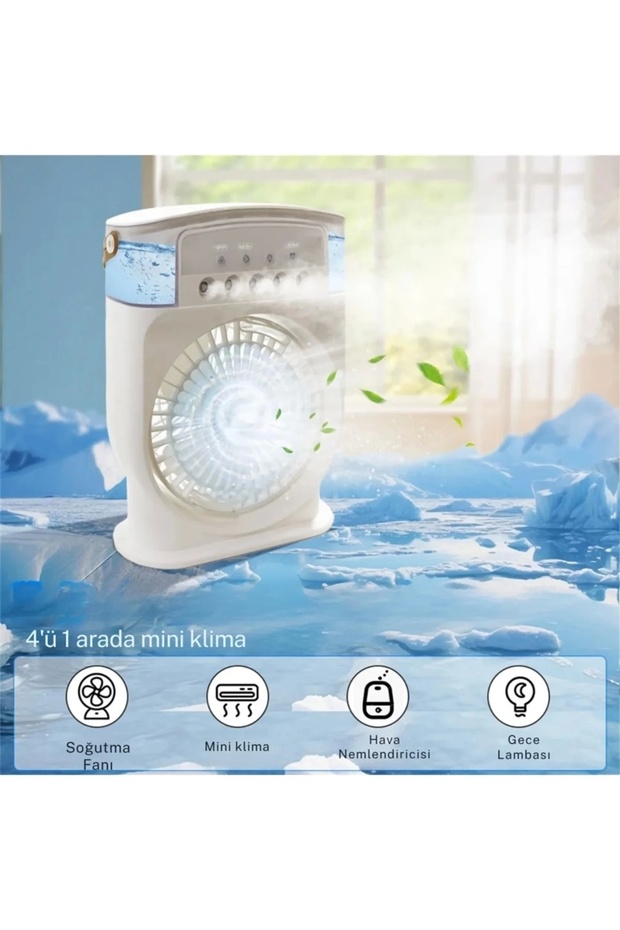 Şarjlı 600 ml Su Hazneli Taşınabilir Masaüstü Vanilatör Güçlü Fan ve 2000 mAh Pil, - 2