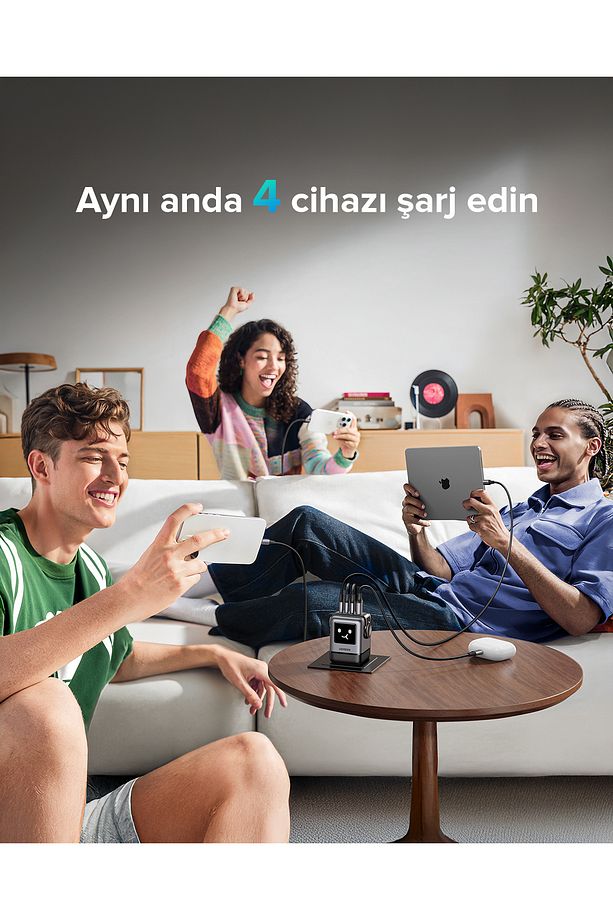 Nexode Uno 100W Robot GaN Hızlı Şarj Cihazı 3xUSB-C, 1xUSB-A, Gri, 45515B - 7