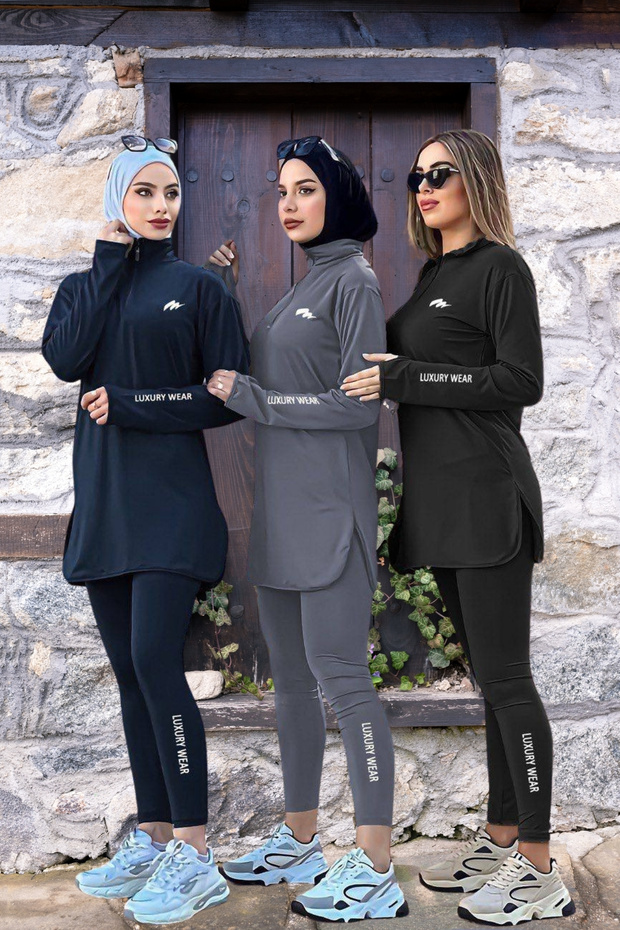 Women's Zippered Diving Fabric Mold Jogger Tracksuit Set