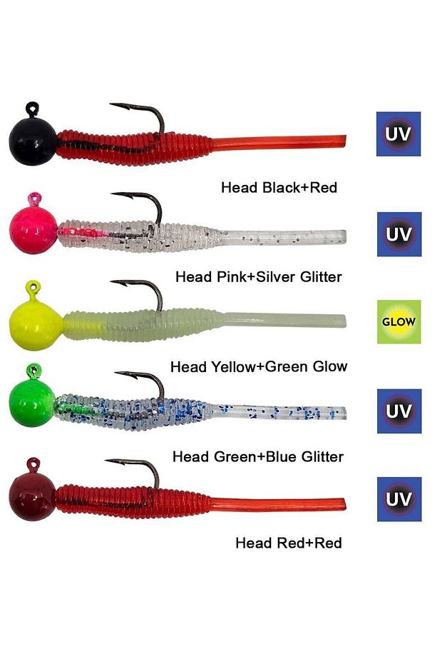 Hook Worm Jighead+Lrf Silikonu 2gr+4.5cm 5 Adet-Head Yellow+Green Glow - 2