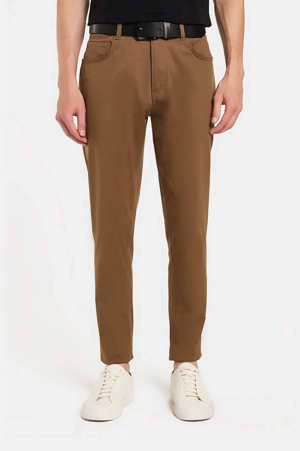 Erkek Regular Fit Rahat Kesim Kanvas Kahverengi Pantolon - 1