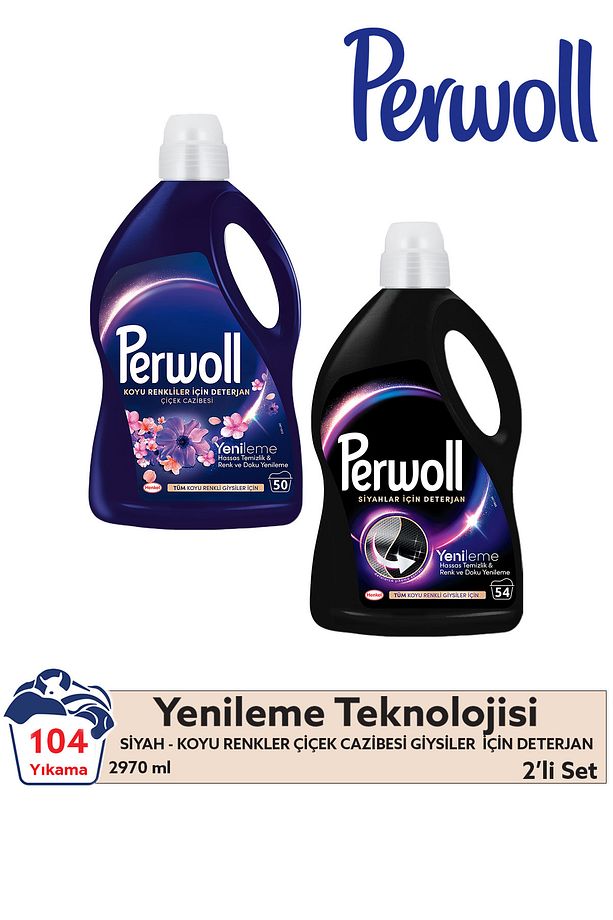 Sıvı Deterjan Perwol Çiçek Cazibesi Koyu Renkler 2.75L(50 Yıkama)+Yenileme Siyah 2.97L (54 Yıkama) - 1