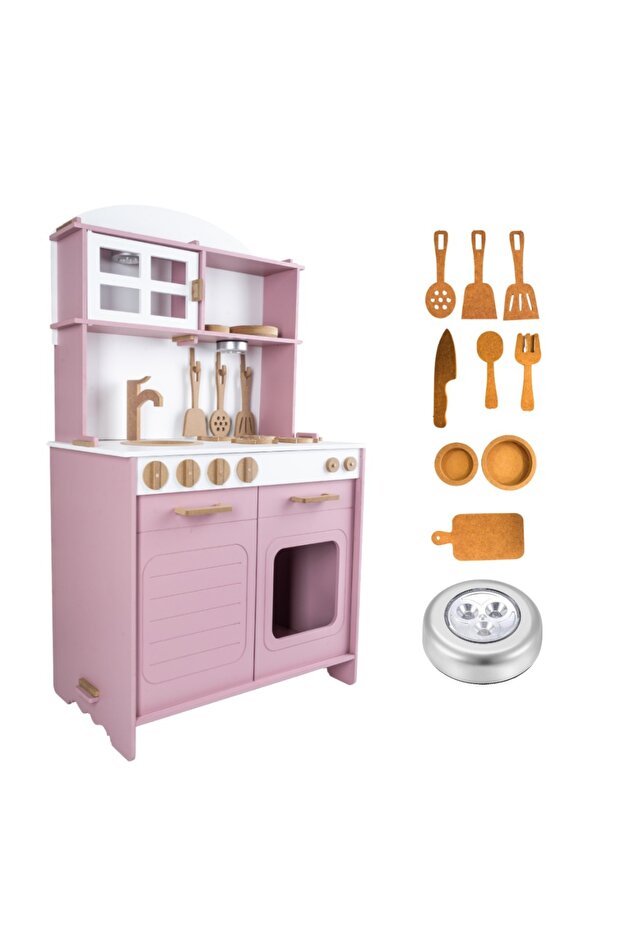 لعبة تعليمية خشبية مجموعة مطبخ مطلية مونتيسوري مع هدية إضاءة LED واحدة - 1