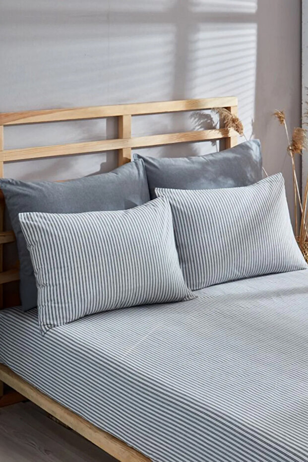 Çift Kişilik Lastikli İpliği Boyalı Çarşaf 180x200+30cm & 2'li Yastık Kılıfı 50x70cm TPHSS25CCT00000 - 1