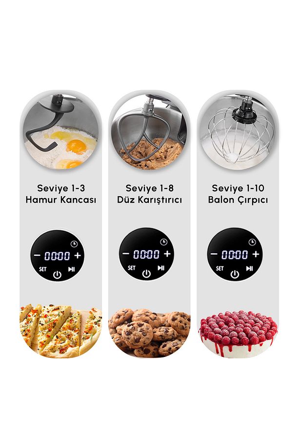 Mastermaid Chef Ultra D2000W Dijital Ekranlı Hamur Yoğurma Makinesi Galaxy Grey 7L - 6