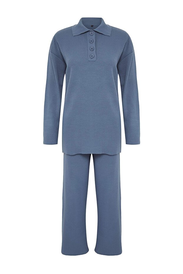 Indigo Polo Yaka Ftilli Triko Alt-Üst Takım TCTAW25US00044 - 6
