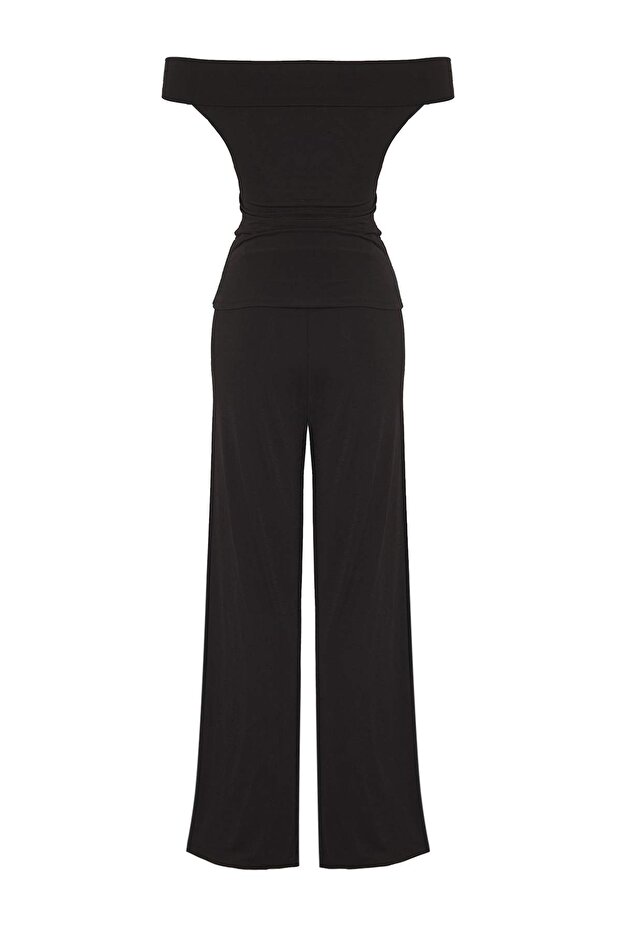 Siyah Carmen Yaka Esnek Örme Bluz/Pantolon Alt-Üst Takım TWOSS24AU00035 - 6