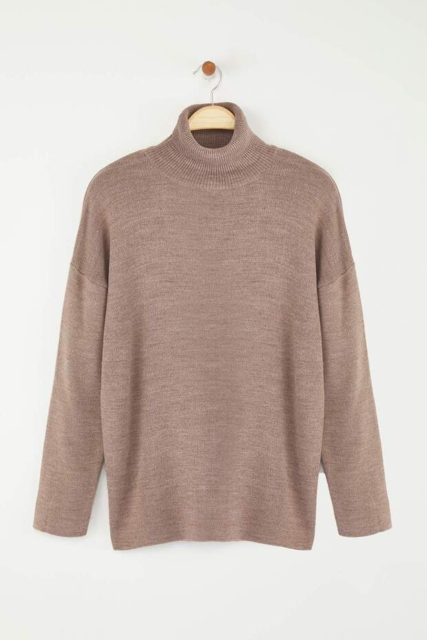 Nerzfarbener Basic-Strickpullover mit weitem Schnitt TWOAW23KZ00206 - 7