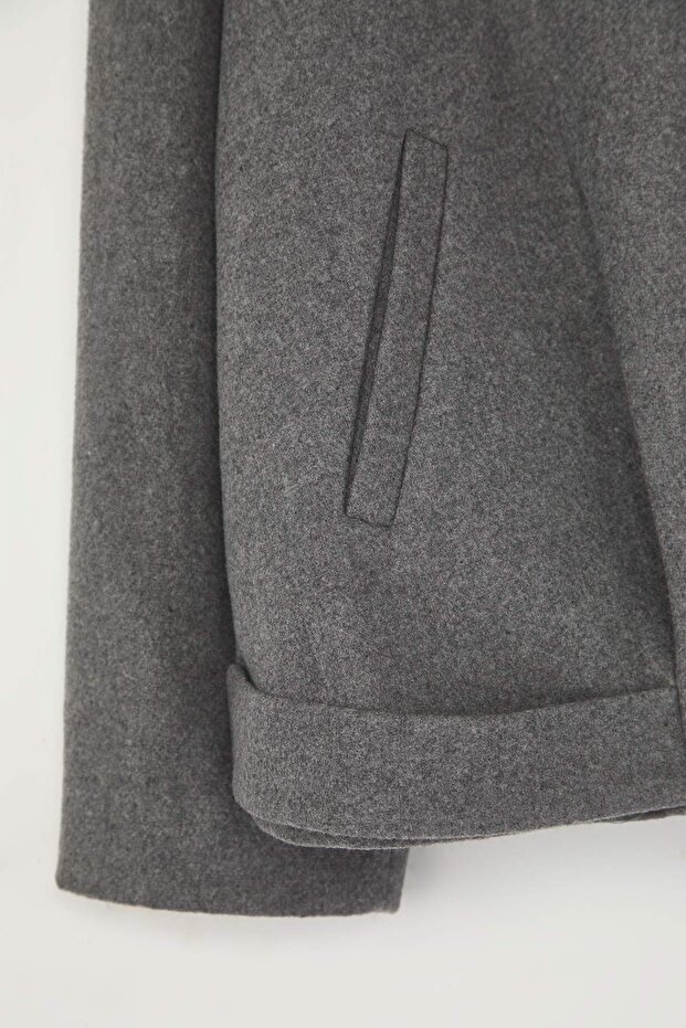 Antrasit Oversize Kalıp Kaşe İnce Ceket Mont TWOAW26MO00130 - 6