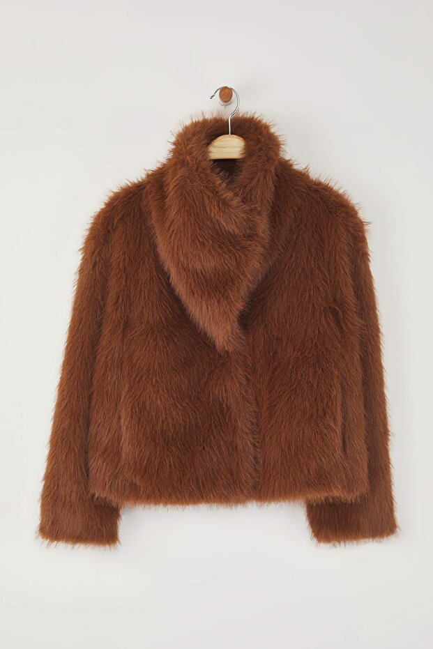 Světle hnědý oversize kožich TWOAW25MO00035 - 6