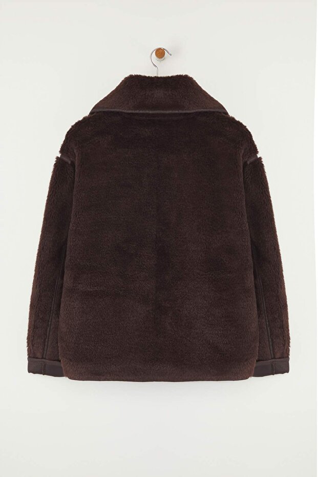 Kahverengi Oversize Kalıp Peluş Mont TWOAW26MO00062 - 8
