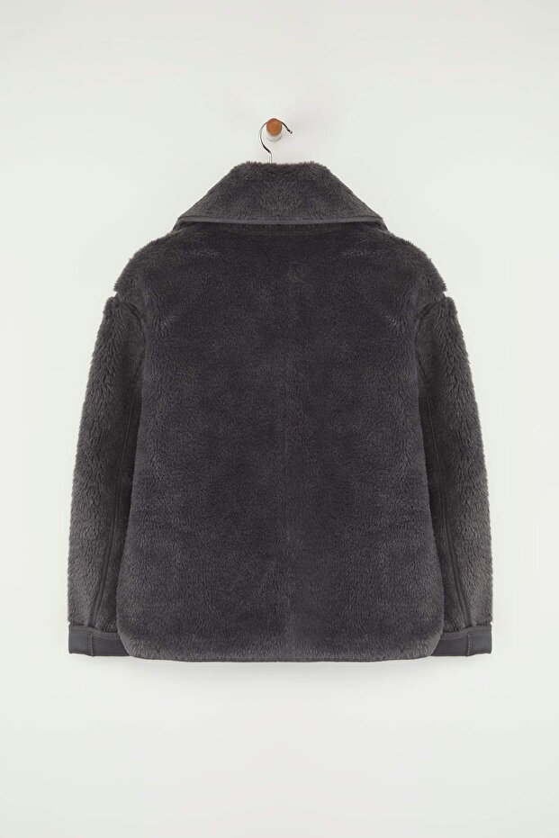 Antrasit Oversize Kalıp Peluş Mont TWOAW26MO00062 - 7