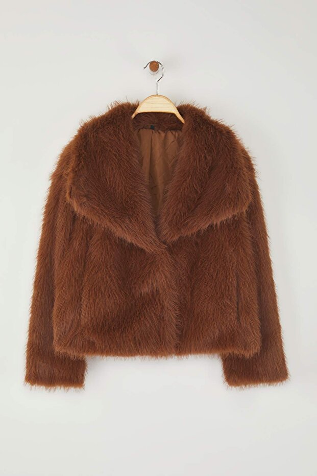 Světle hnědý oversize kožich TWOAW25MO00035 - 5