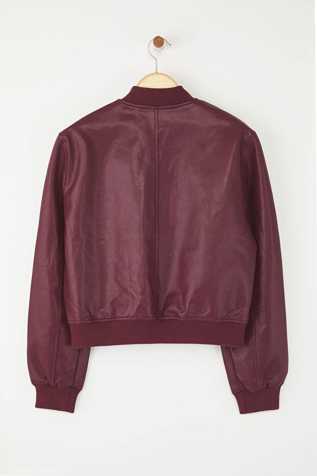 Bordo Regular Kalıp Suni Deri Bomber İnce Ceket Mont TWOAW26MO00084 - 7