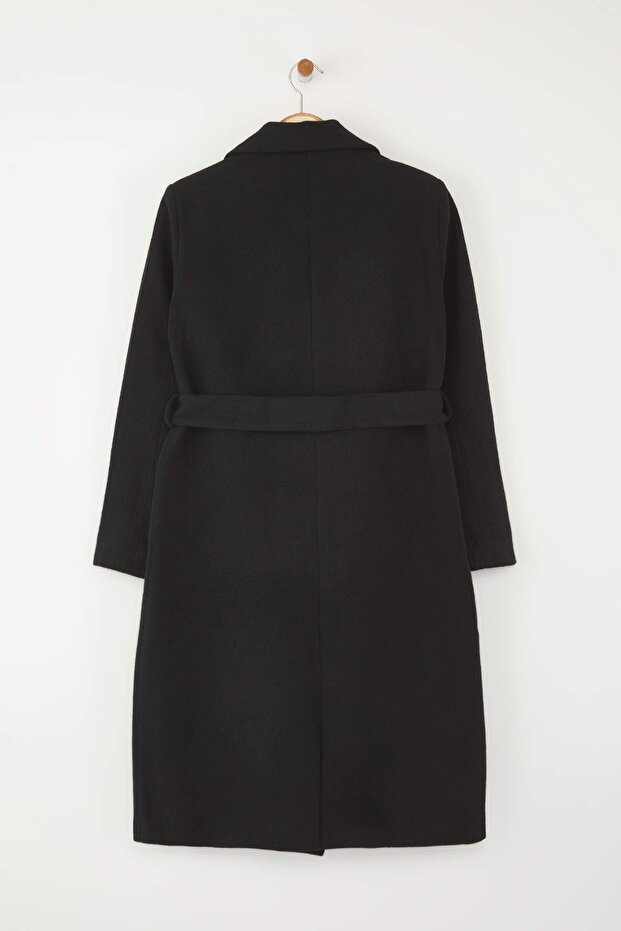 Fekete arany gomb részletes duplasoros testhezálló Midi kabát TWOAW26KB00017 - 8