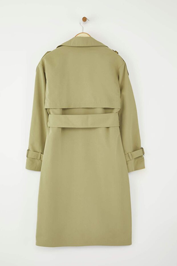 Lehký khaki dvouřadý oversize dlouhý trenčkot TWOAW26TR00010 - 12