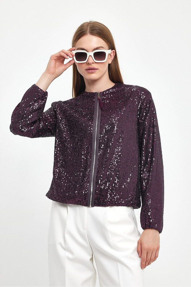 Payetli Bomber Mürdüm Ceket - 6