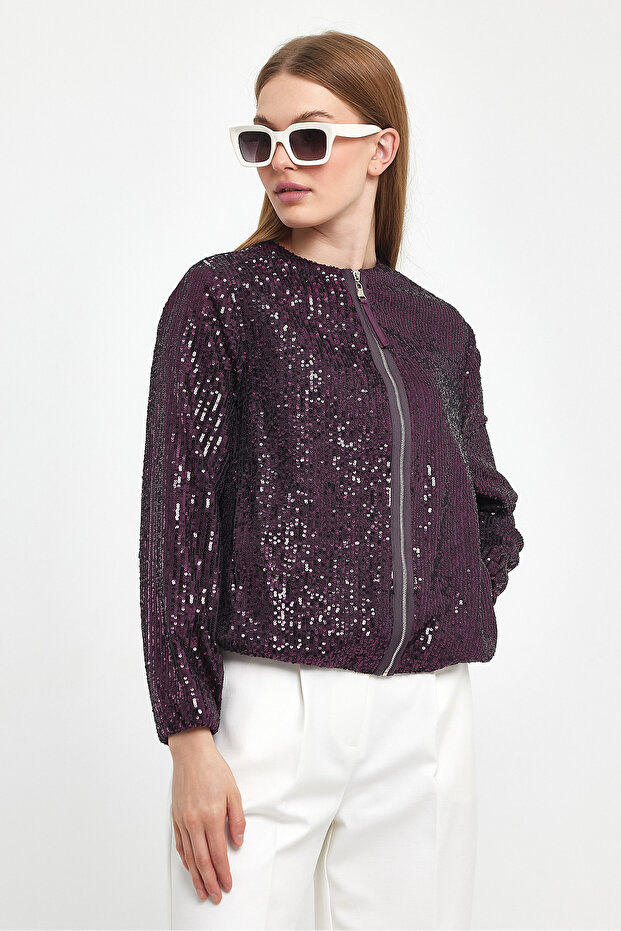 Payetli Bomber Mürdüm Ceket - 5