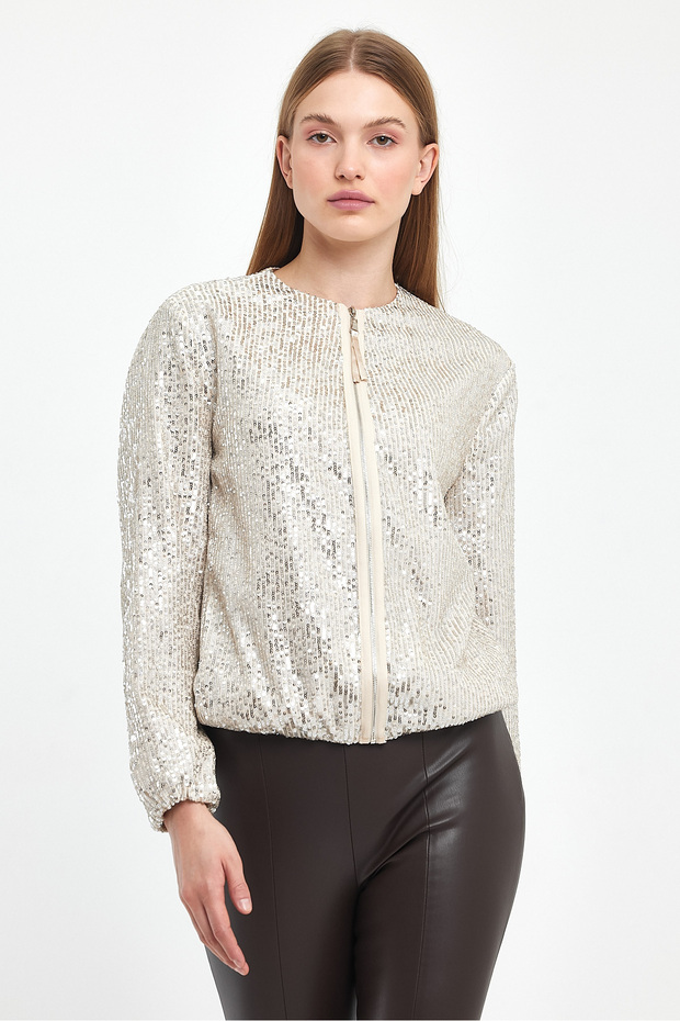 Payetli Bomber Bej Ceket - 2