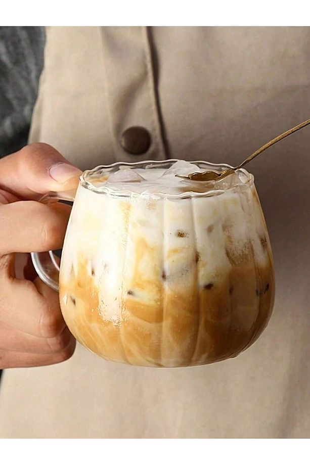 2 Adet Borosilikat Cam Kulplu Kahve Bardak Seti Espresso, Cappucino Magnolia Sunum Bardağı 400 ml - 1