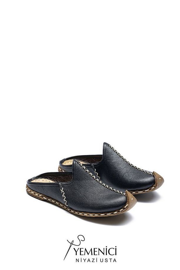 Hakiki Deri Unisex Siyah Yemeni Terlik YT4 - 1