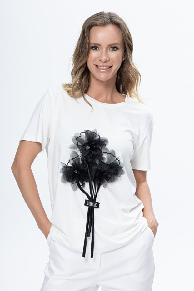 Karton Triko Çiçekli Bluz - 3