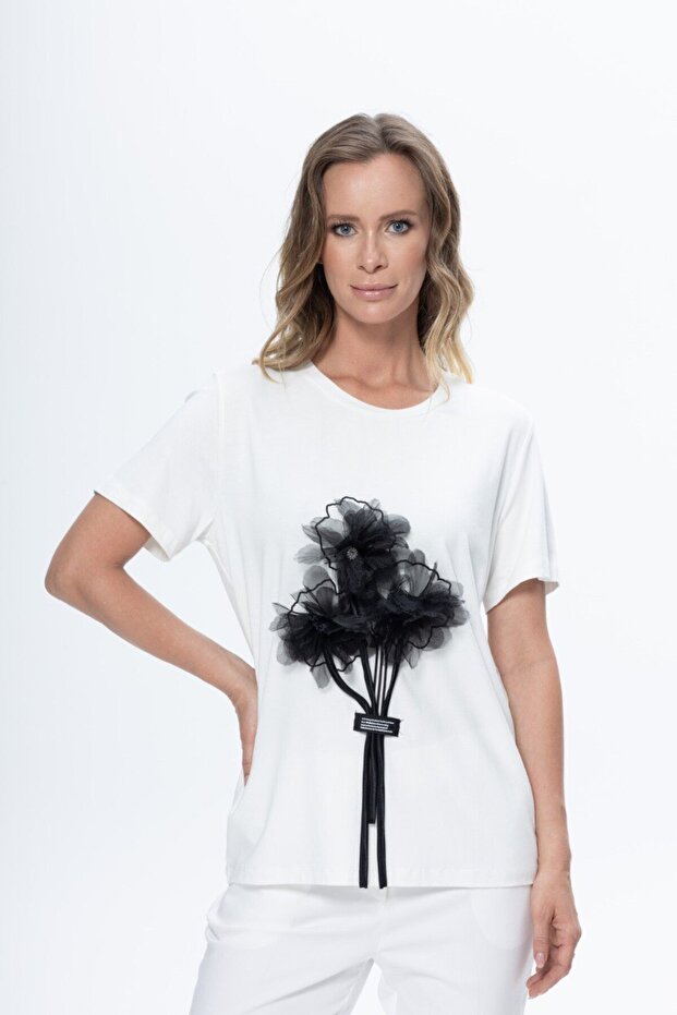 Karton Triko Çiçekli Bluz - 1