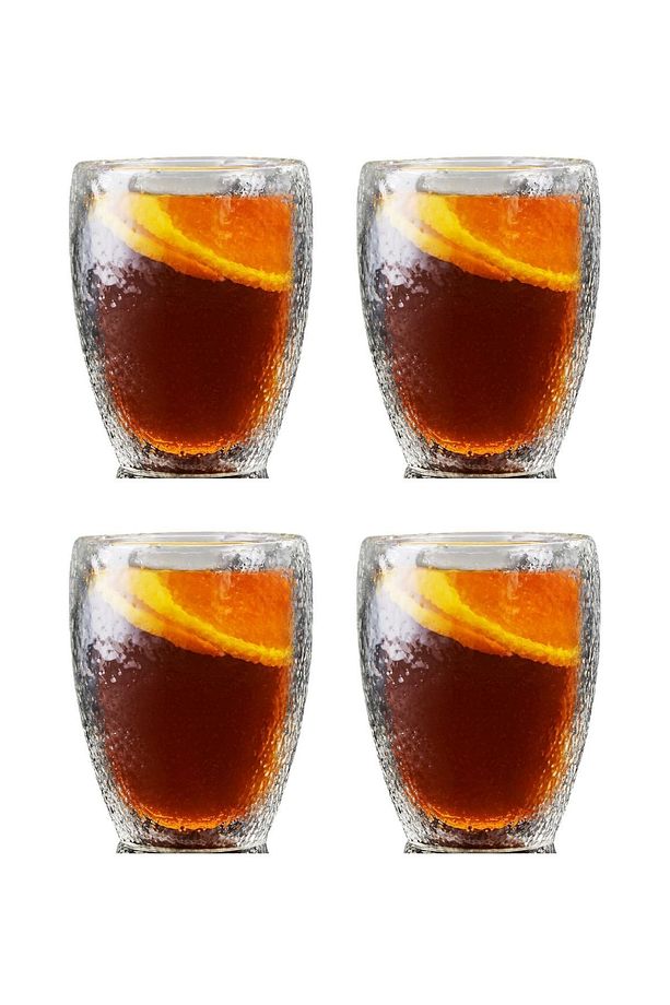 Çift Cidarlı Buzlu Kahve,Latte,Çay Bardağı Seti -300 ML Cam Kupa Seti 4 Adet 2221 - 1