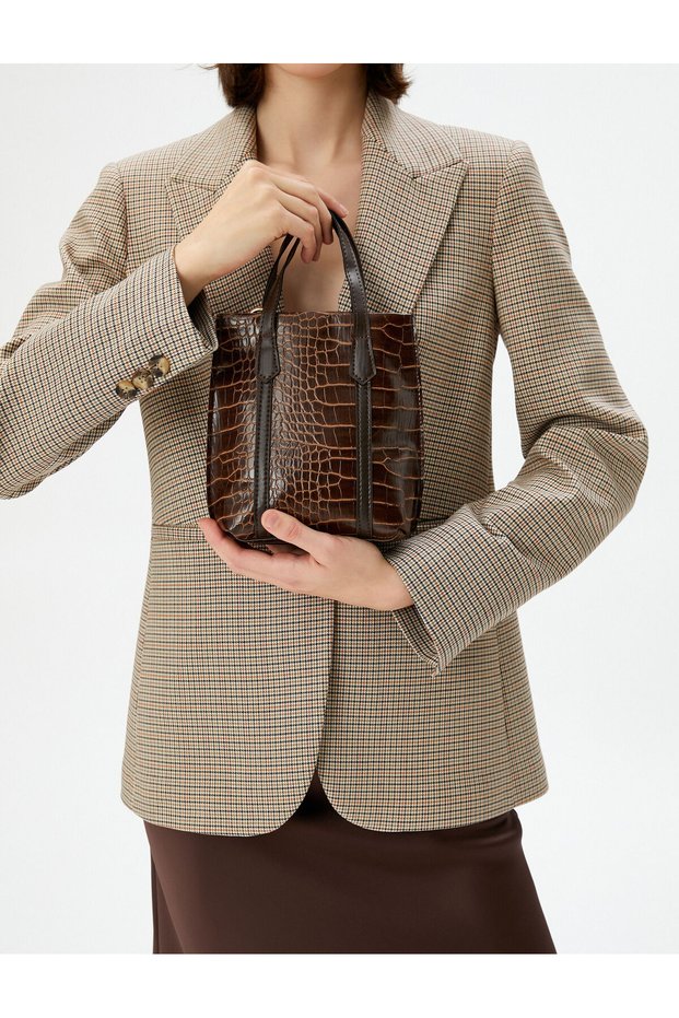 Tote Bag Crocodile Faux Leather Zipped Snap Closure