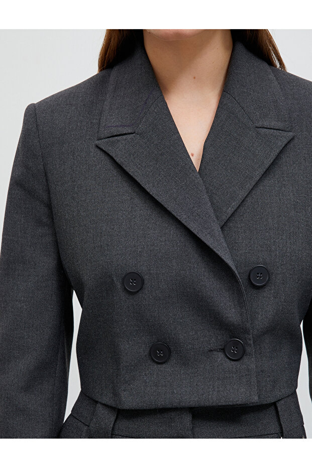 Crop Double Breasted Blazer Jacket - 5