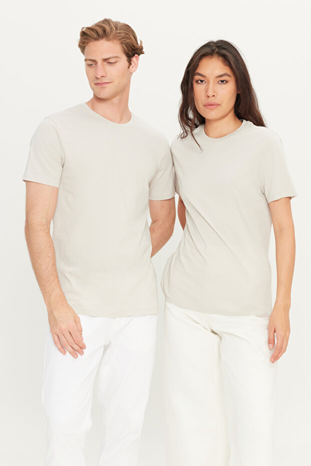 Erkek/unisex Gri Slim Fit Dar Kesim %100 Pamuk Bisiklet Yaka Basic Tişört - 2