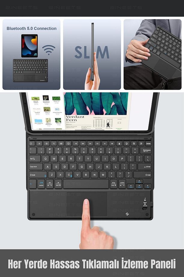 Kablosuz Şarjlı Bluetooth Klavye Mouse Touchpadli Seti Ultra Slim Tablet Telefon Windows Uyumlu - 1