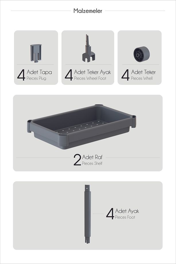 2 Katlı Tekerlekli Düzenleyici (2Lİ SET) Deterjanlık Mutfak , Banyo Rafı, Dolap , Tezgah , Evye Altı - 4
