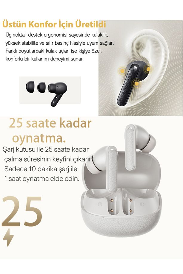 Buds Anc Ht15 Bluetooth Kulaklık 45 Db. Anc 6 Mikrofon Enc Çift Cihaz Ipx4 Siyah - 4