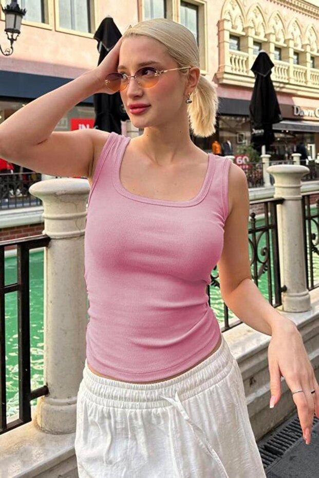 Pembe Fitilli Görünümlü Askılı Basic Atlet MG2057 - 4