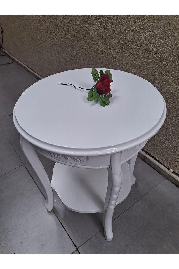 Fiskos 13816 Oyma Model Parlak Kaplama Kayın Ayak Parlak Beyaz Mdf Tabla El Yapı - 1